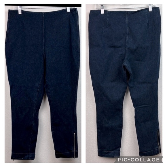 Lysse slimming blue denim pull on Skinny Pants with cuff & zipper at ankles - Picture 2 of 8